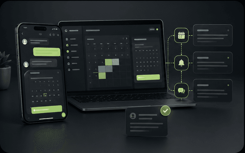 VibeAgent capability visual showing appointment booking and reminders